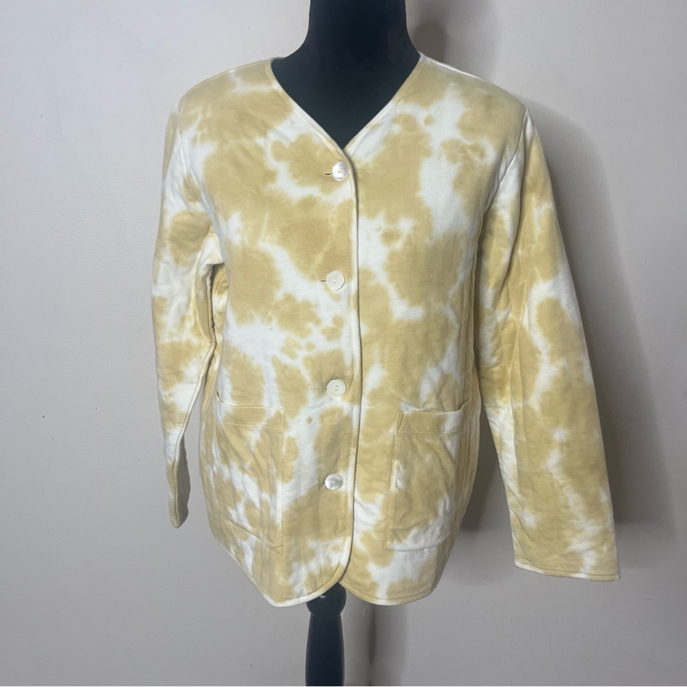 Pure Jill Women’s‎ Yellow White Tie-Dye Quilted Cotton Button-Up Jacket Sz SP